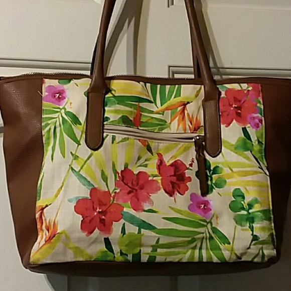 Style & Co tropical Floral w/ brown faux leather - Picture 3 of 6